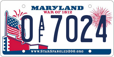 MD license plate 0AF7024