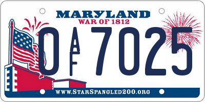 MD license plate 0AF7025