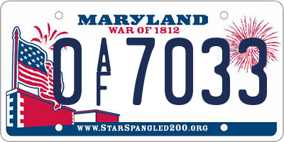 MD license plate 0AF7033