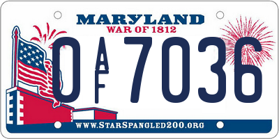 MD license plate 0AF7036