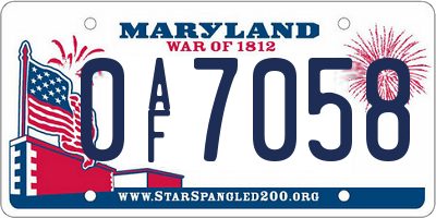 MD license plate 0AF7058