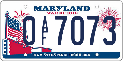 MD license plate 0AF7073