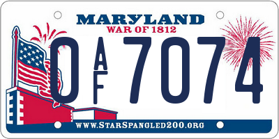 MD license plate 0AF7074