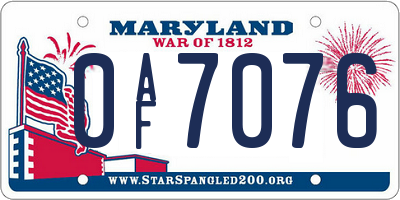 MD license plate 0AF7076
