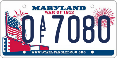 MD license plate 0AF7080