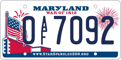 MD license plate 0AF7092