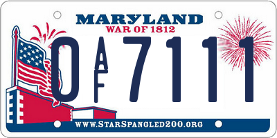 MD license plate 0AF7111