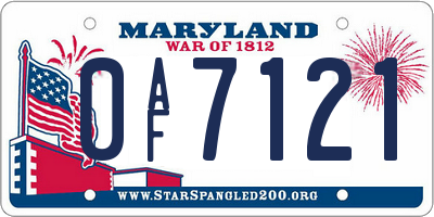 MD license plate 0AF7121