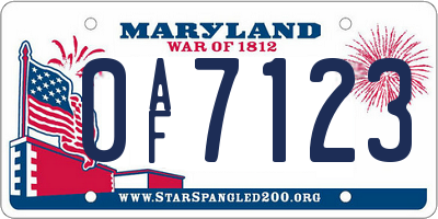 MD license plate 0AF7123