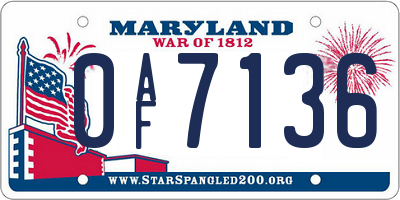 MD license plate 0AF7136