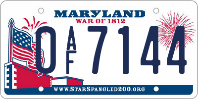MD license plate 0AF7144