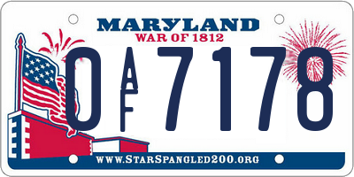 MD license plate 0AF7178