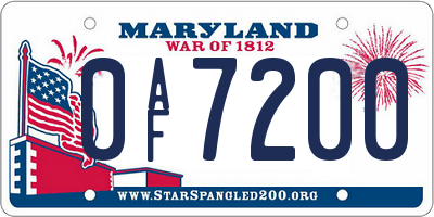 MD license plate 0AF7200