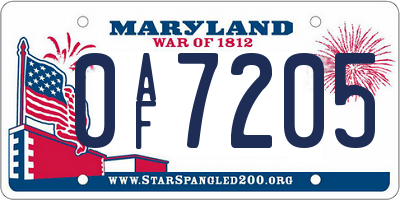 MD license plate 0AF7205