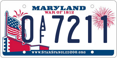 MD license plate 0AF7211