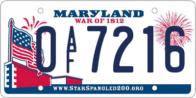 MD license plate 0AF7216