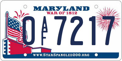 MD license plate 0AF7217