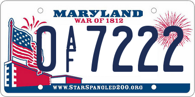 MD license plate 0AF7222