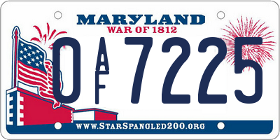MD license plate 0AF7225