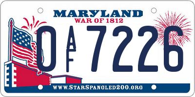 MD license plate 0AF7226