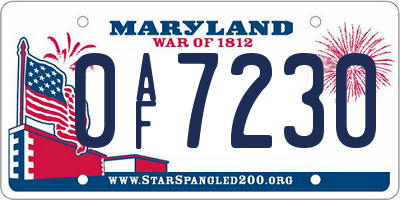 MD license plate 0AF7230