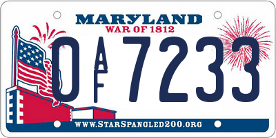 MD license plate 0AF7233