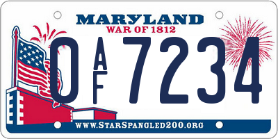 MD license plate 0AF7234
