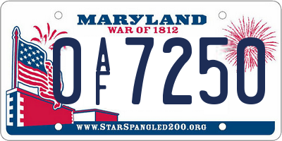 MD license plate 0AF7250