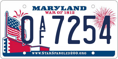 MD license plate 0AF7254