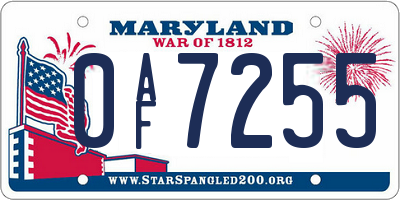 MD license plate 0AF7255