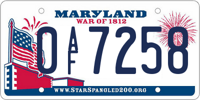 MD license plate 0AF7258
