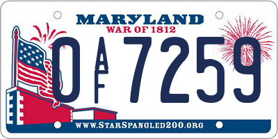 MD license plate 0AF7259