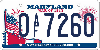 MD license plate 0AF7260