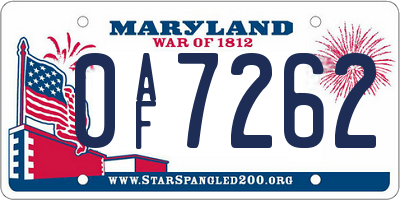 MD license plate 0AF7262