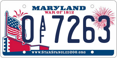 MD license plate 0AF7263