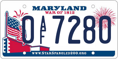 MD license plate 0AF7280