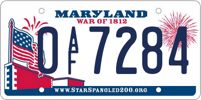 MD license plate 0AF7284
