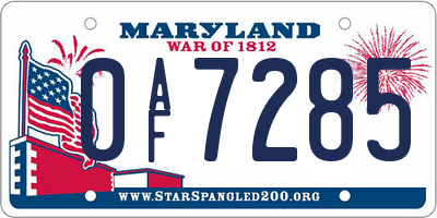 MD license plate 0AF7285
