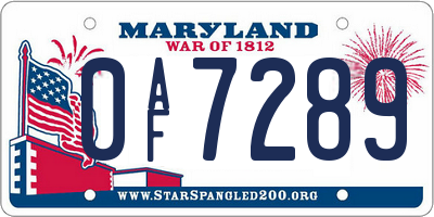MD license plate 0AF7289