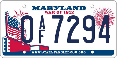 MD license plate 0AF7294