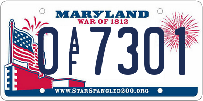 MD license plate 0AF7301