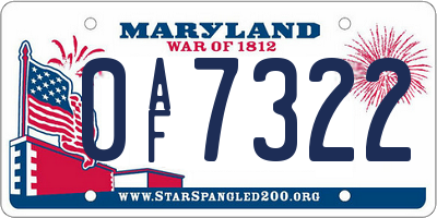 MD license plate 0AF7322