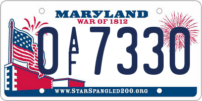 MD license plate 0AF7330