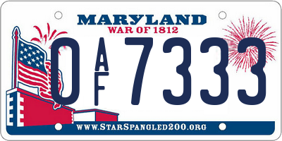 MD license plate 0AF7333