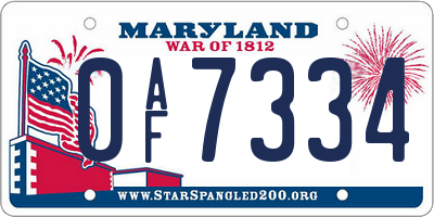 MD license plate 0AF7334