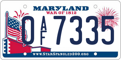 MD license plate 0AF7335
