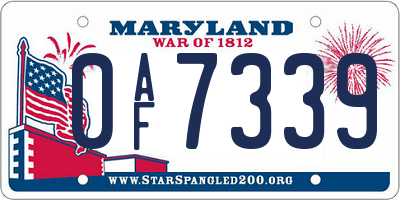 MD license plate 0AF7339