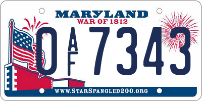 MD license plate 0AF7343