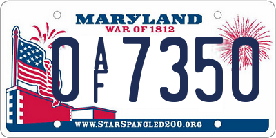 MD license plate 0AF7350