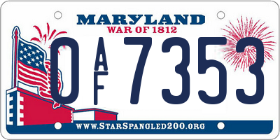 MD license plate 0AF7353